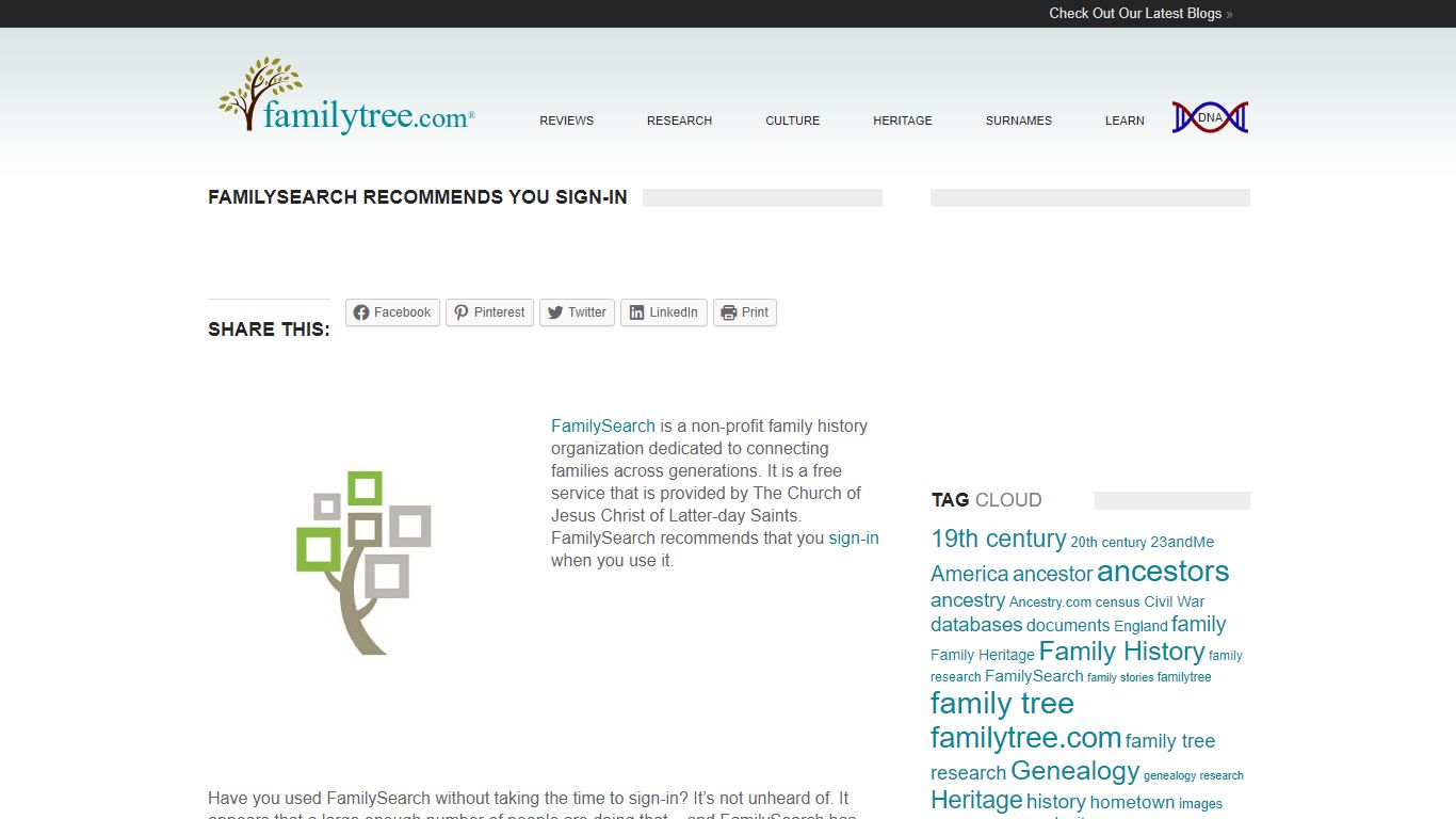 FamilySearch Recommends You Sign-In | FamilyTree.com